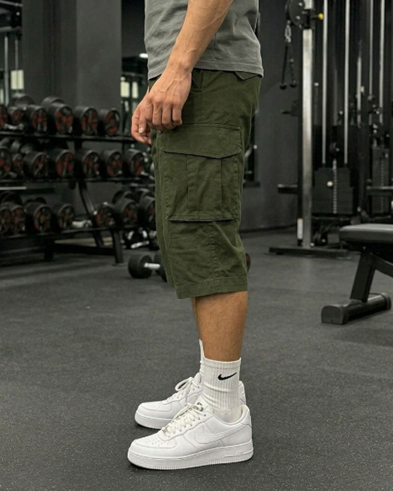 Three Quarter 6 Pockets Cargo Shorts - Olive Green