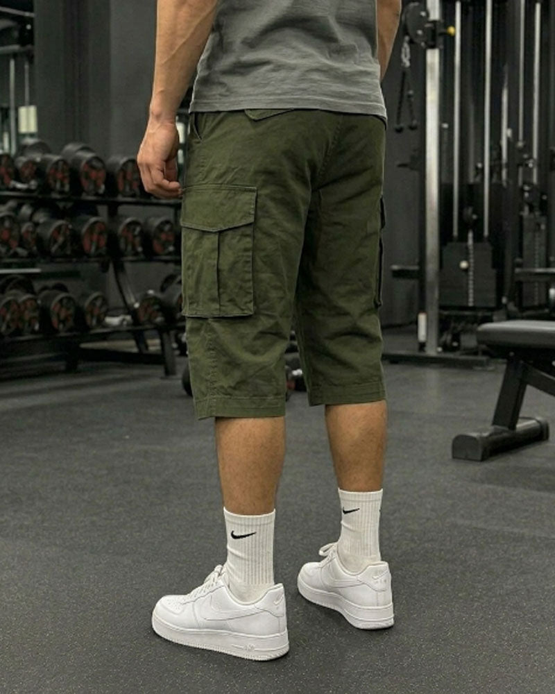 Three Quarter 6 Pockets Cargo Shorts - Olive Green