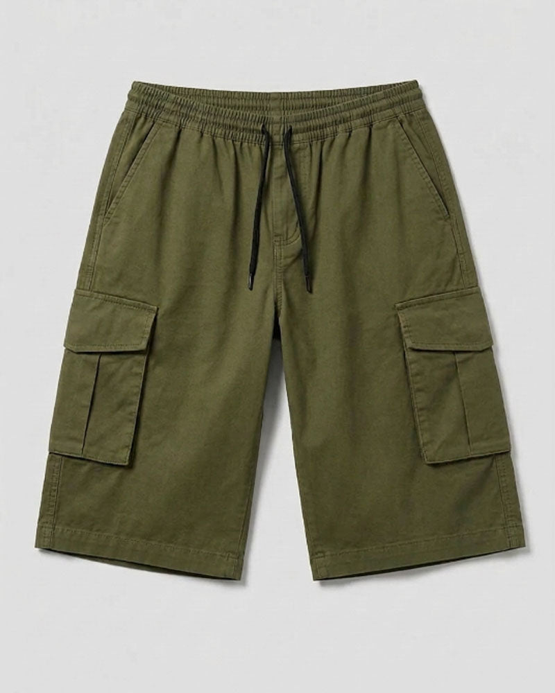 Three Quarter 6 Pockets Cargo Shorts - Olive Green