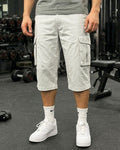 Three Quarter 6 Pockets Cargo Shorts - Ash White