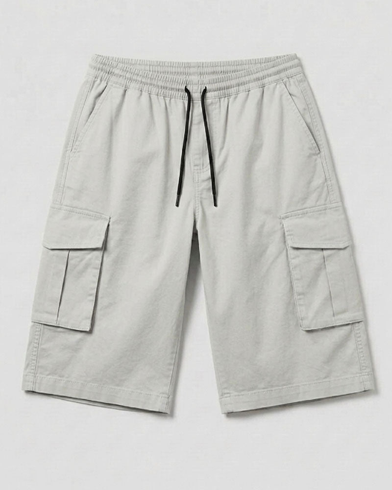 Three Quarter 6 Pockets Cargo Shorts - Ash White