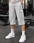 Three Quarter 6 Pockets Cargo Shorts - Ash White
