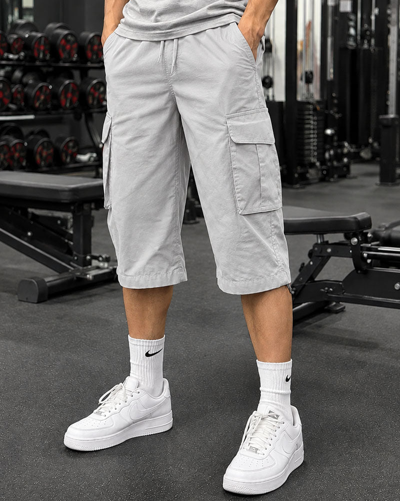 Three Quarter 6 Pockets Cargo Shorts - Ash White