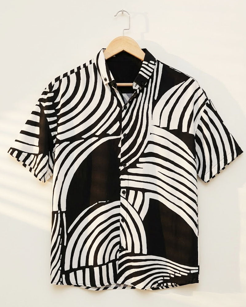 Black & White Curves Printed Shirt - MS072