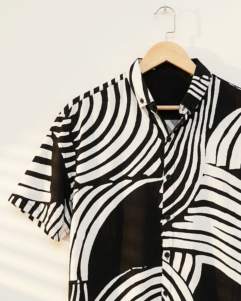 Black & White Curves Printed Shirt - MS072