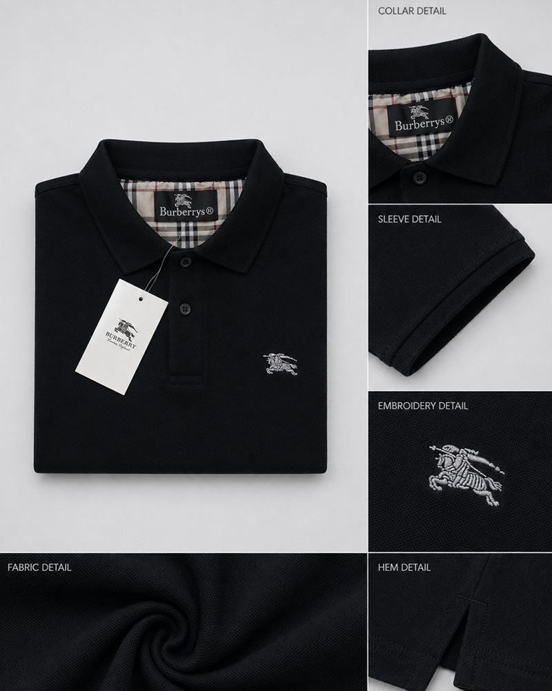 BURBRY Embroidered Black Polo Shirt