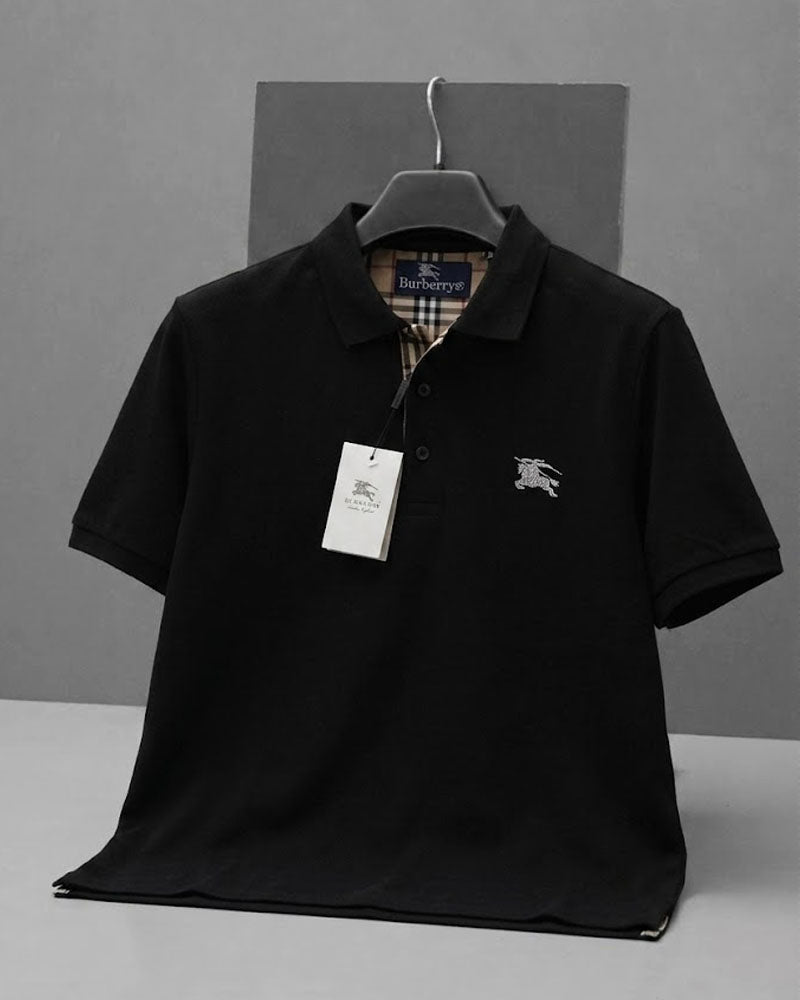BURBRY Embroidered Black Polo Shirt