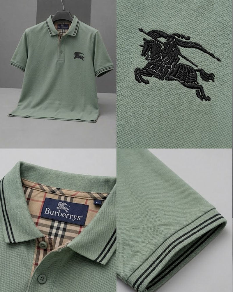 BURBRY Embroidered Green Polo Shirt