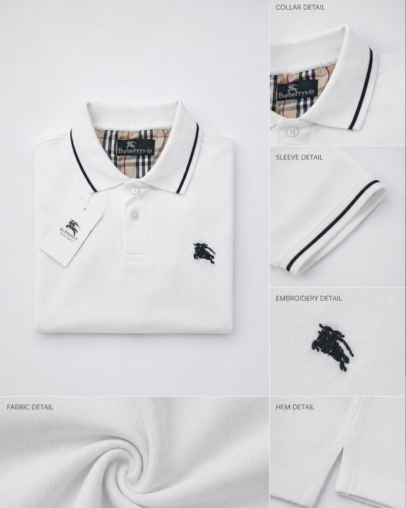 BURBRY Embroidered White Polo Shirt
