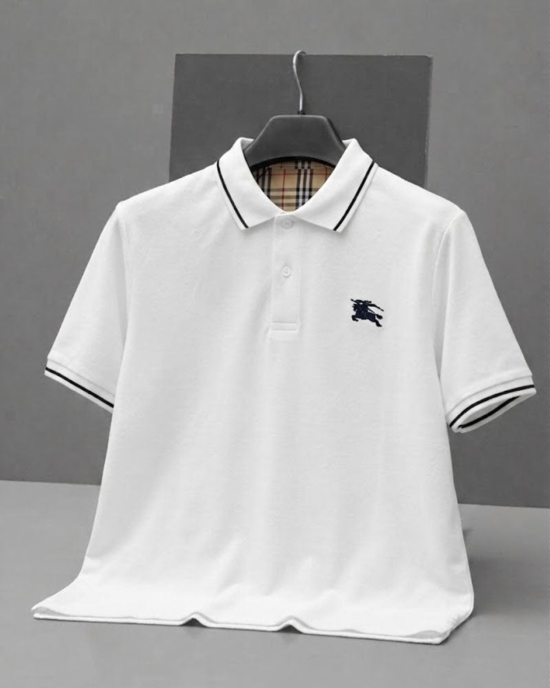 BURBRY Embroidered White Polo Shirt