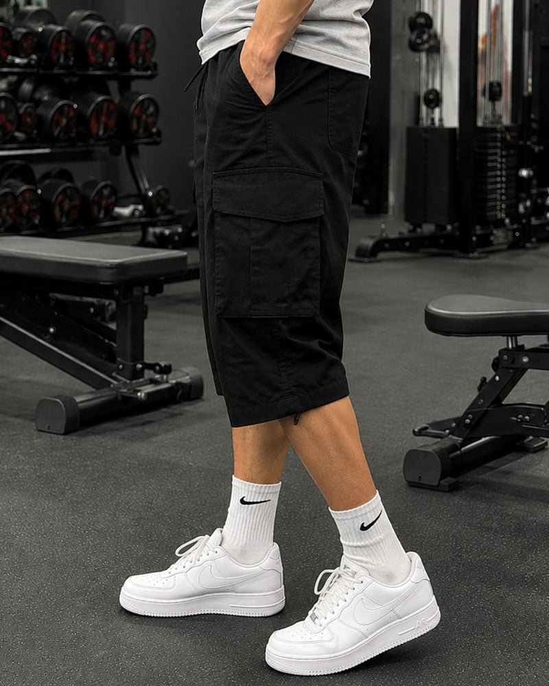 Three Quarter 6 Pockets Cargo Shorts - Black