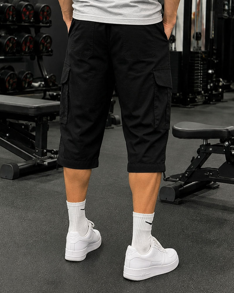 Three Quarter 6 Pockets Cargo Shorts - Black