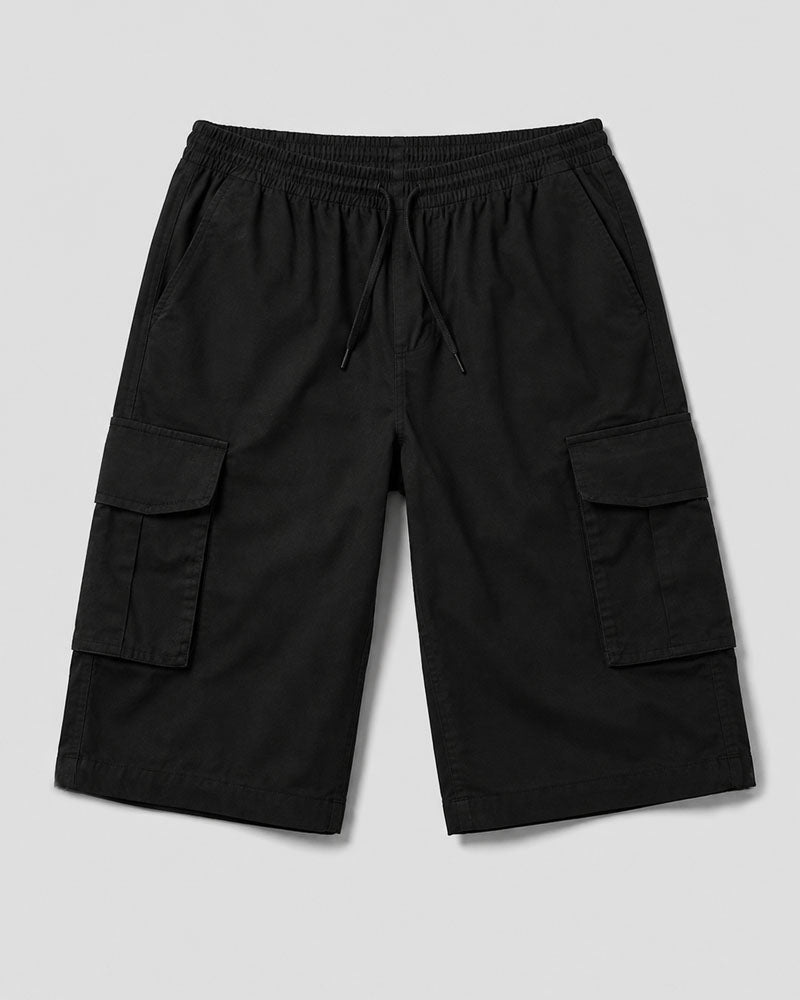 Three Quarter 6 Pockets Cargo Shorts - Black
