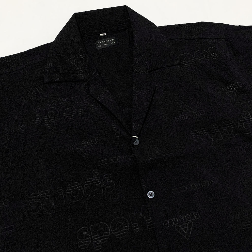 Black Embossed Textured Popcorn Coat Collar Shirt - MS102