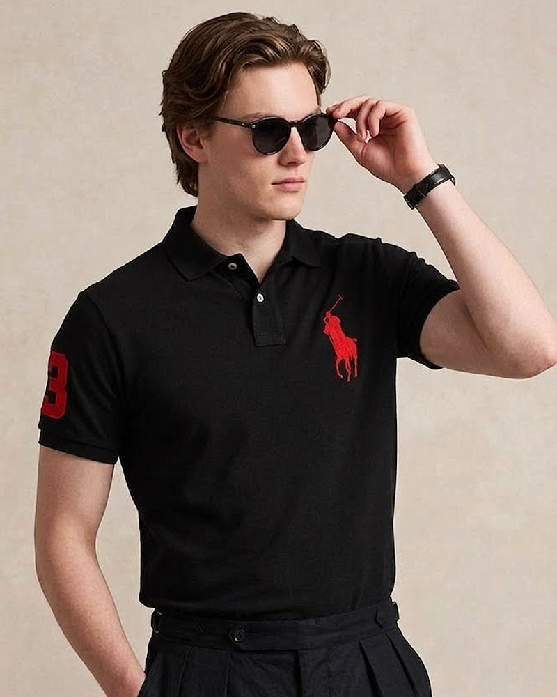 Embroidered Black Polo Shirt