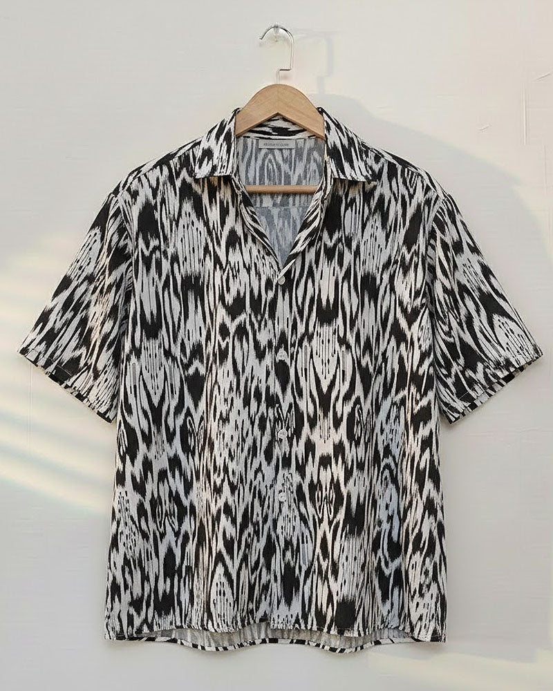 Black & White Aztec Fluid Printed Shirt - MS056