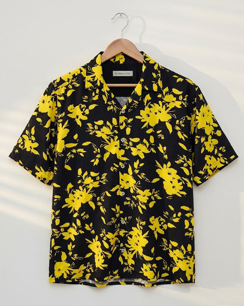 Black & Yellow Floral Printed Shirt - MS084