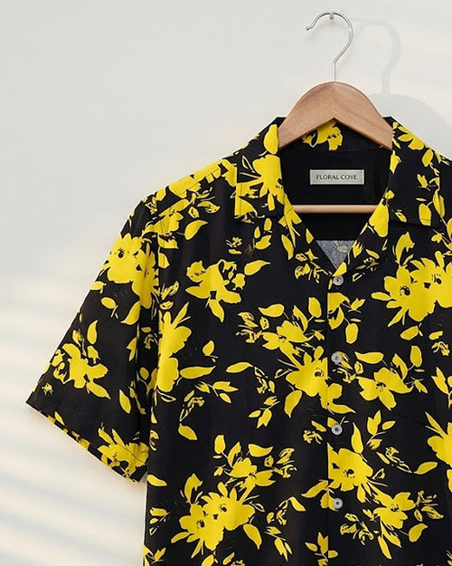 Black & Yellow Floral Printed Shirt - MS084
