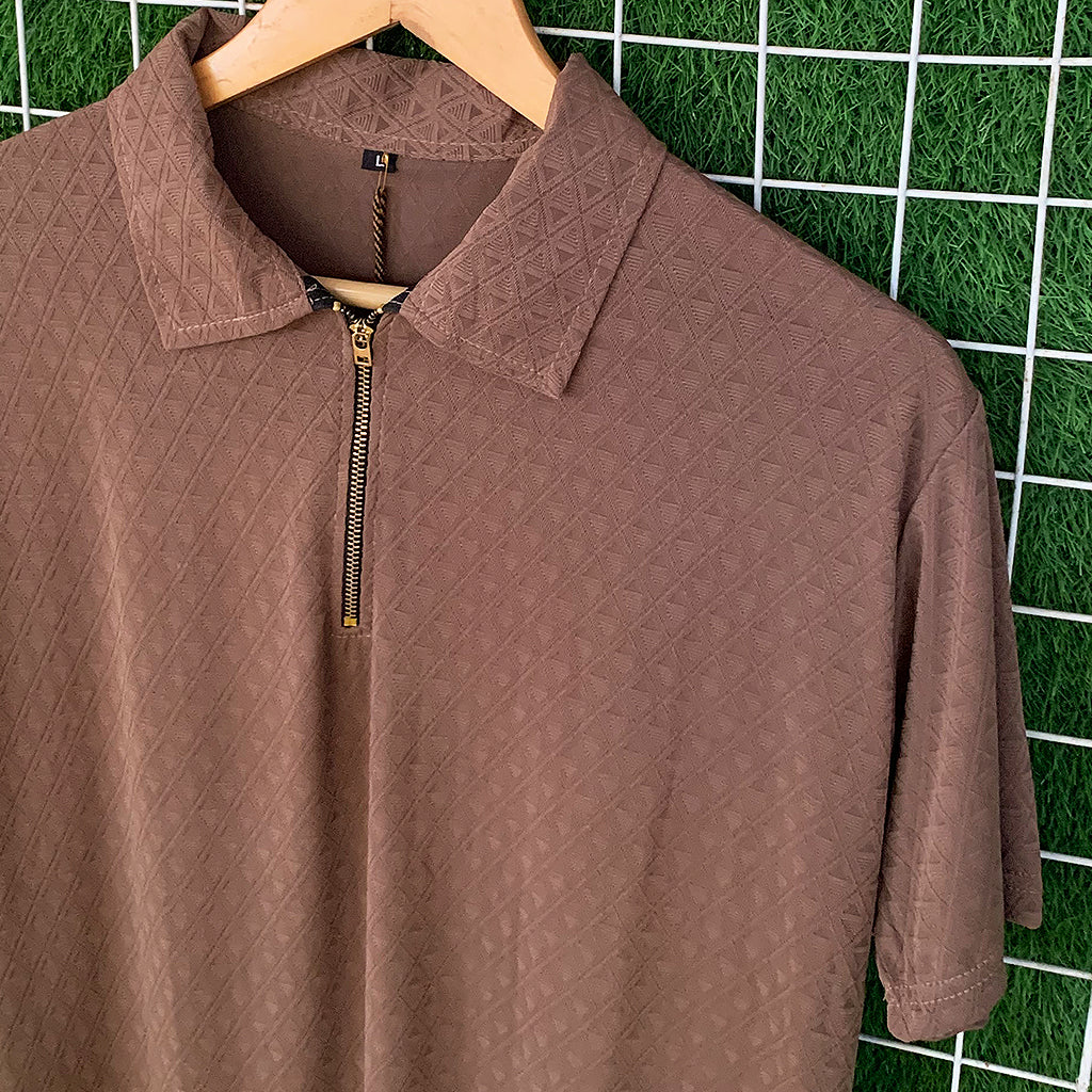 Premium China Textured Fabric Zipper Polo