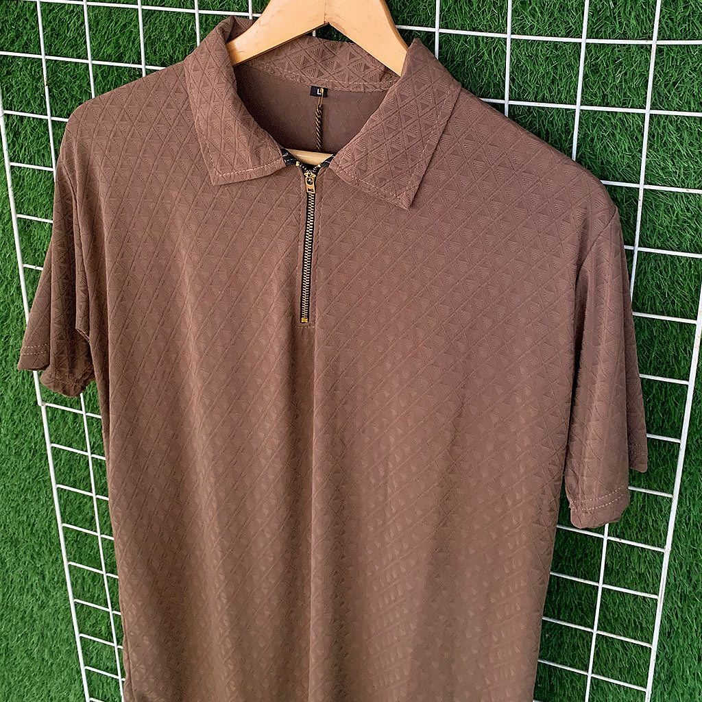 Premium China Textured Fabric Zipper Polo