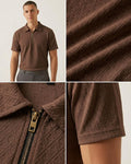 Premium Brown Textured Fabric Zipper Polo