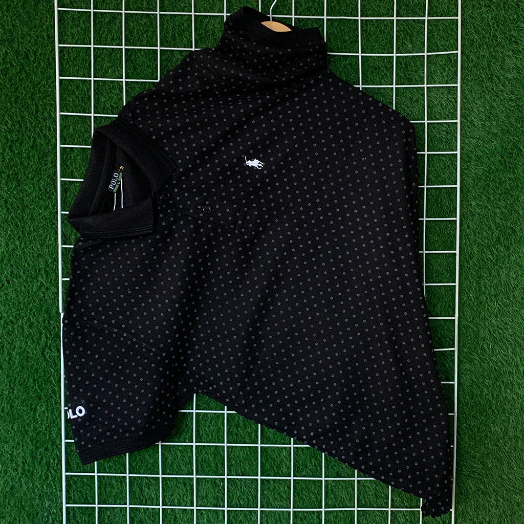 Black Dotted Pattern Polo Shirt