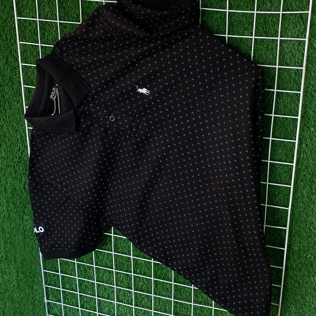 Black Dotted Pattern Polo Shirt
