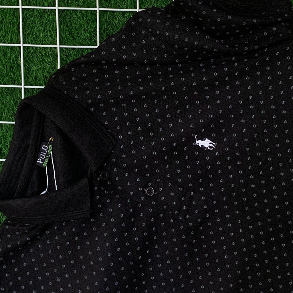 Black Dotted Pattern Polo Shirt