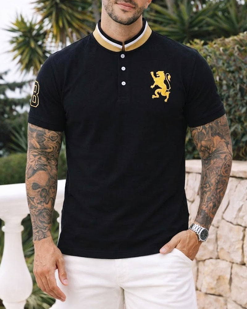 Contrast Collar Giordano Embroidered Black Polo Shirt