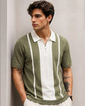 Green & Off-White Striped Mercerized Polo Shirt