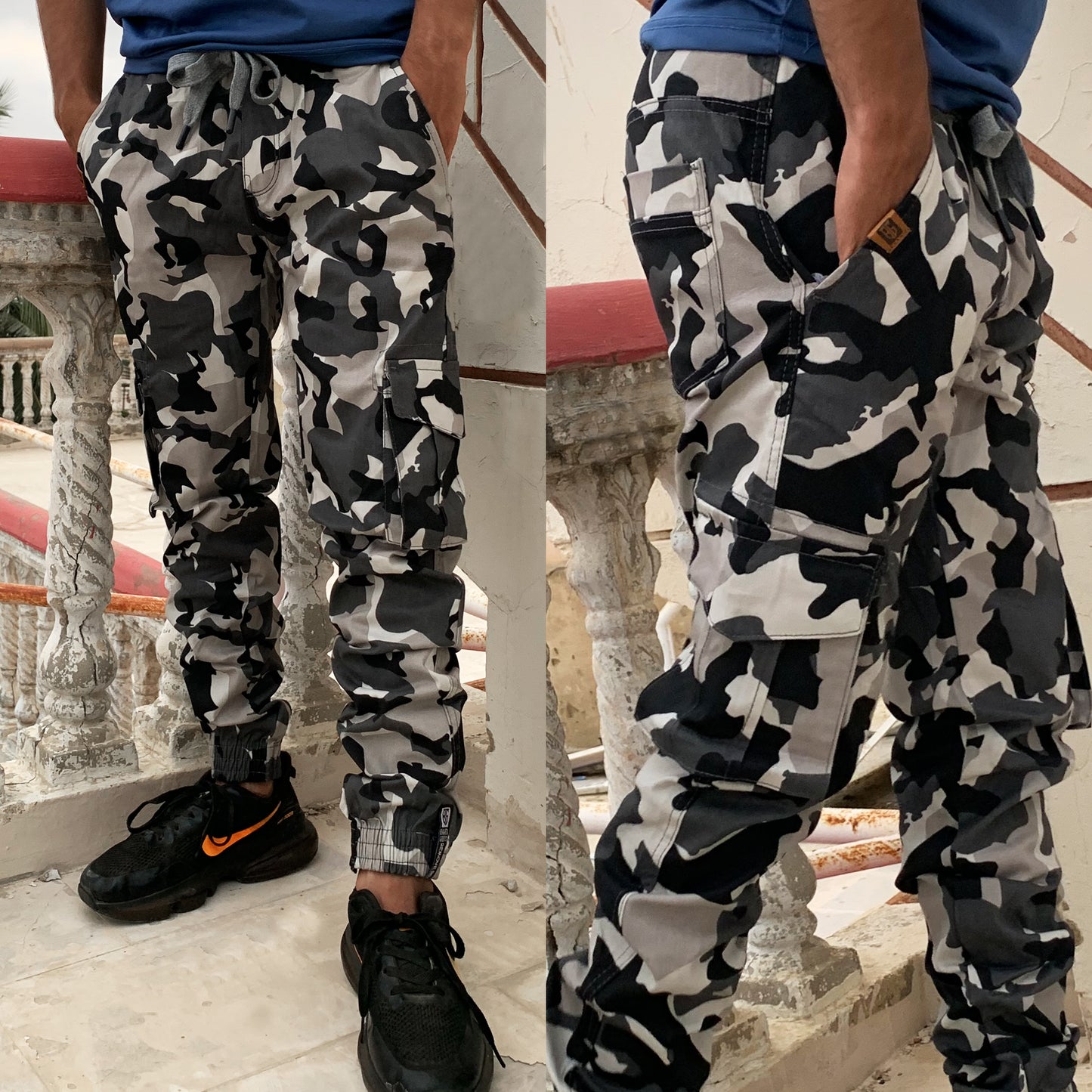 White & Grey Camo Cargo Pants