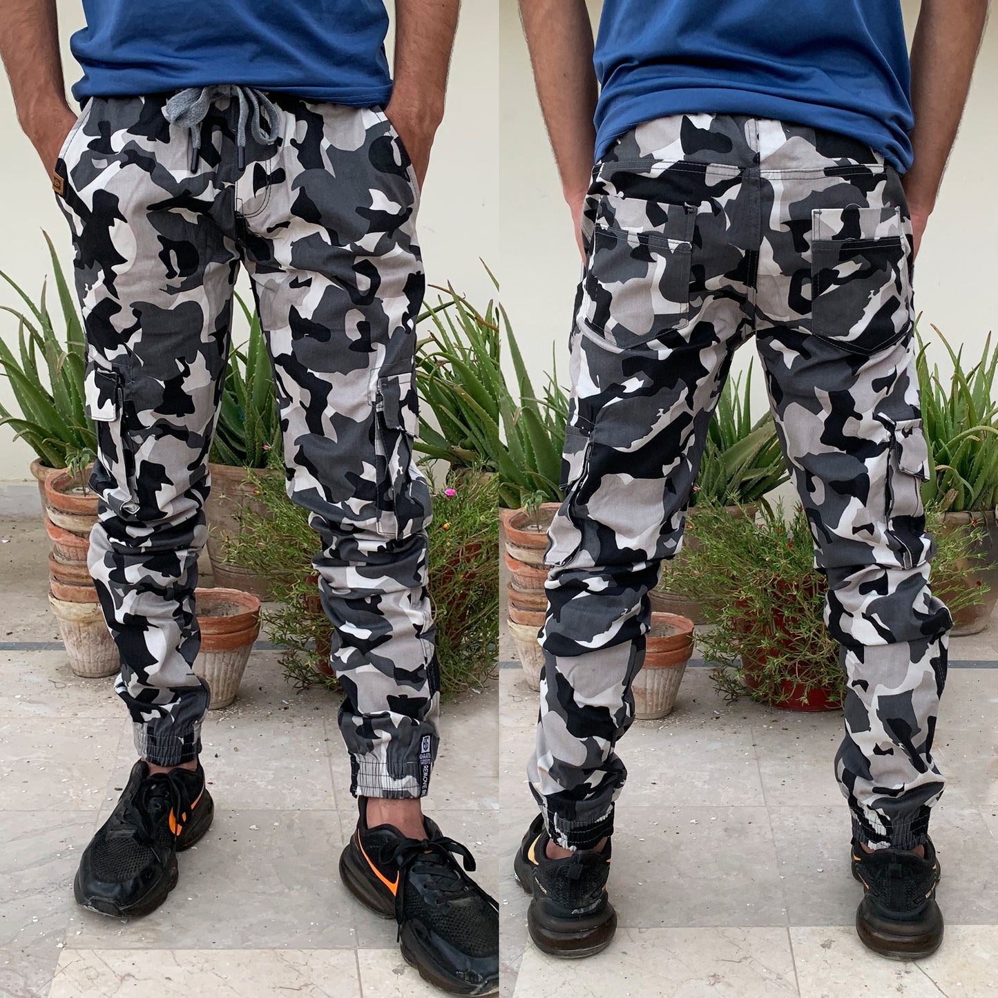 White & Grey Camo Cargo Pants