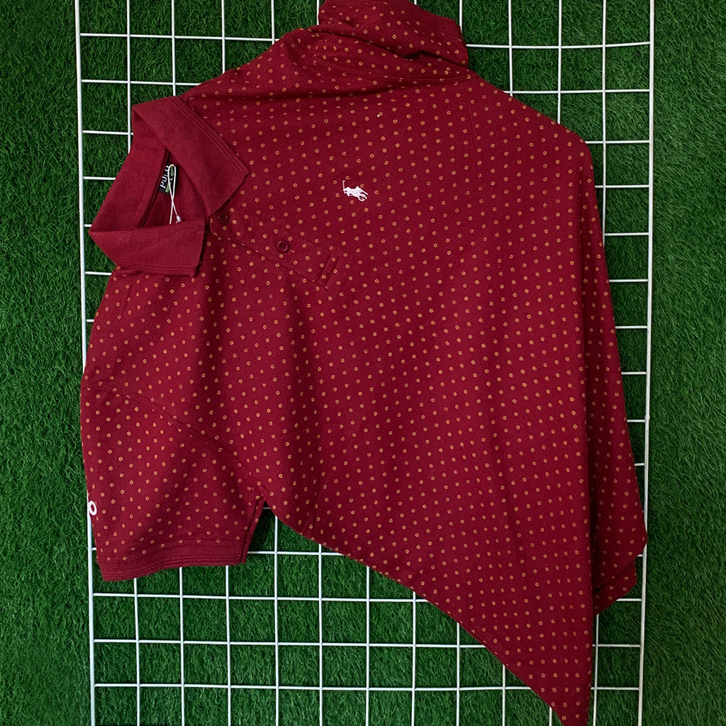 Maroon Dotted Pattern Polo Shirt