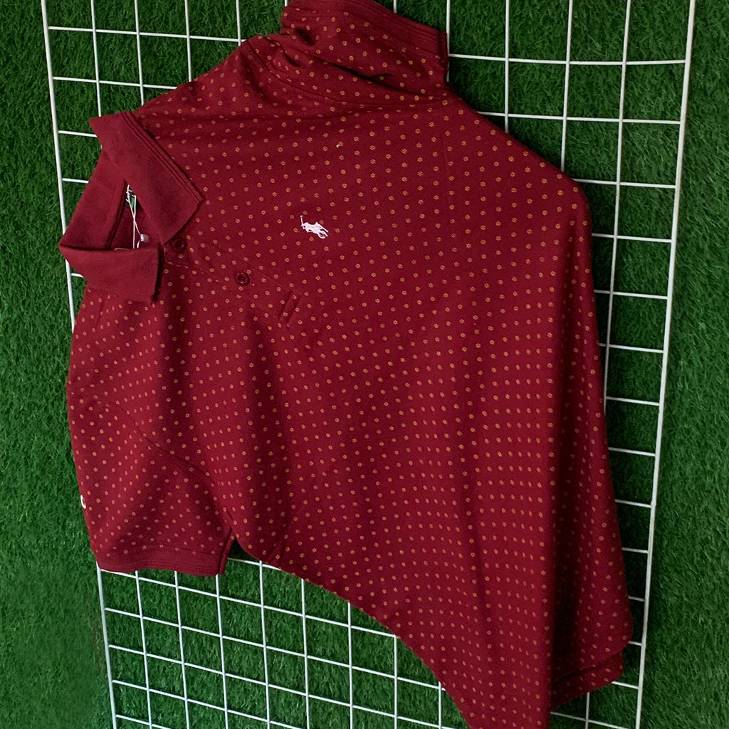 Maroon Dotted Pattern Polo Shirt