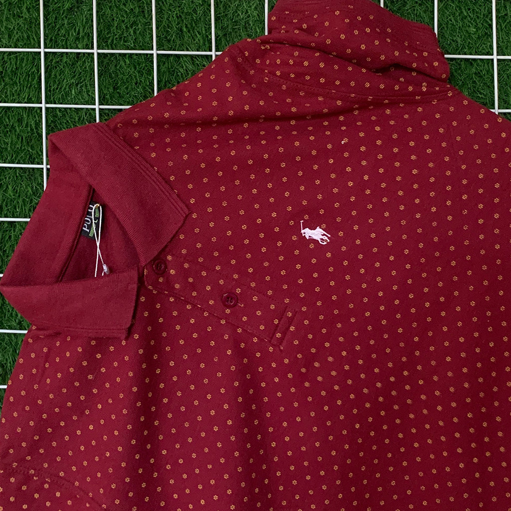 Maroon Dotted Pattern Polo Shirt