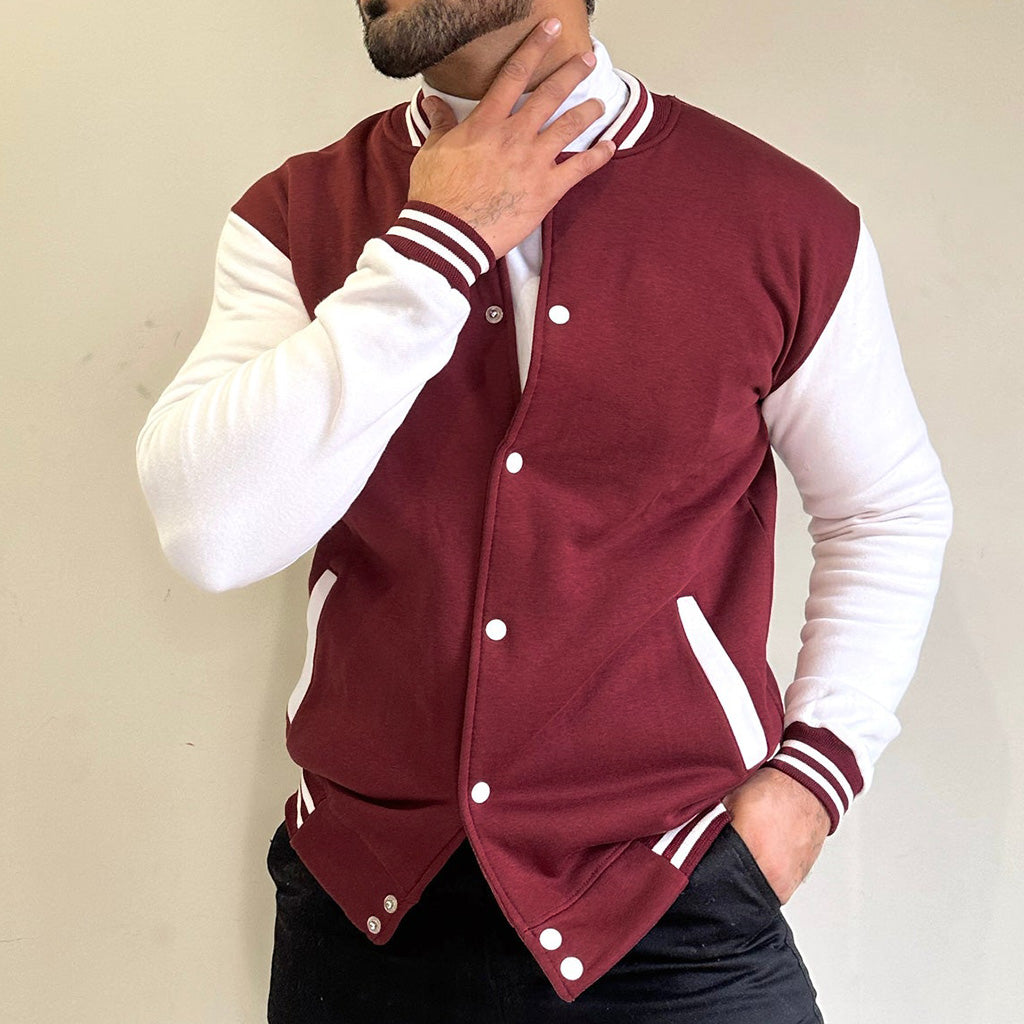 Unisex Baseball Jacket Maroon & White