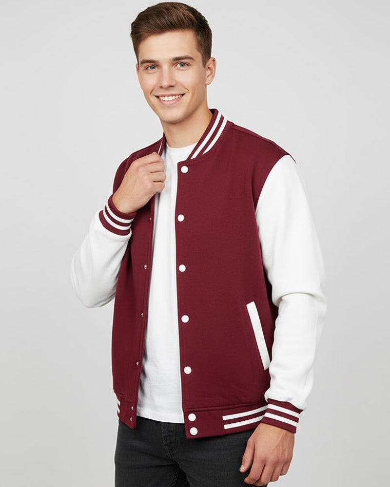 Unisex Baseball Jacket Maroon & White