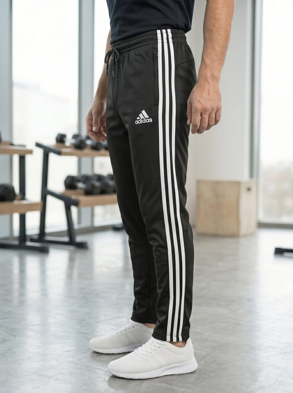Black Soft Terry Straight  ADIDS Trouser
