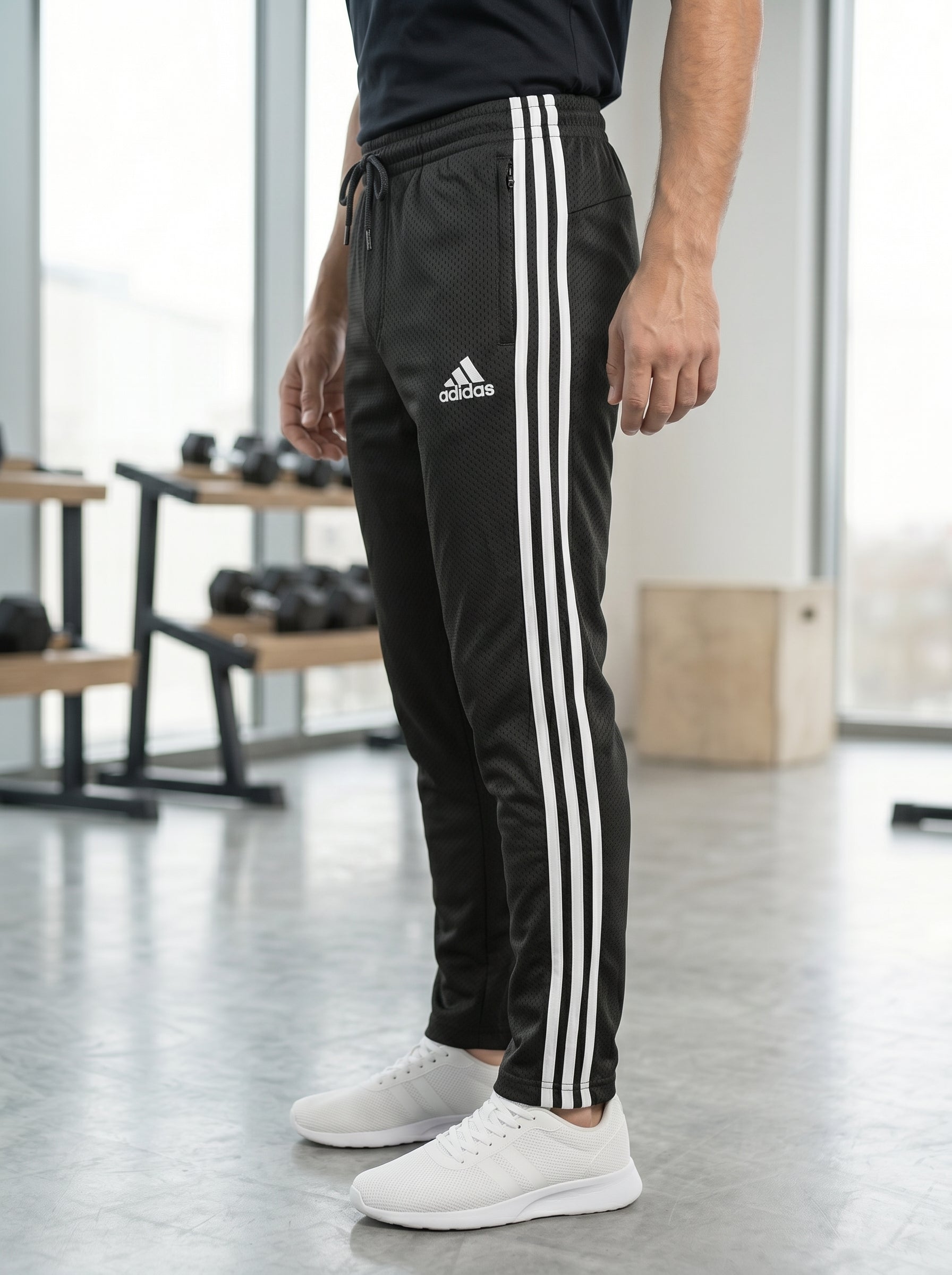 Black Soft Terry Straight  ADIDS Trouser
