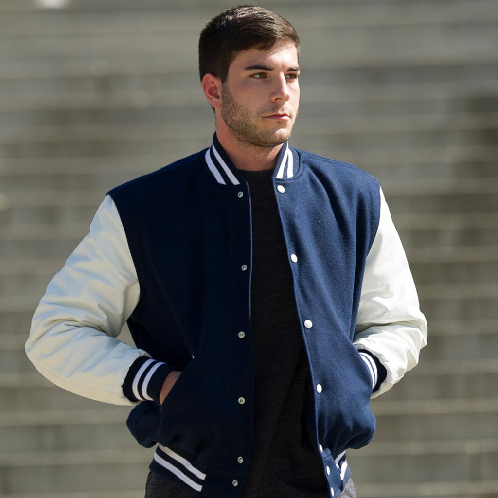 Unisex Baseball Jacket Navy Blue & White