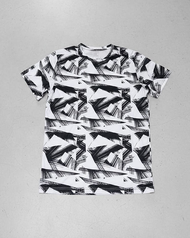 Black & White Abstract Printed Dry Fit T-Shirt