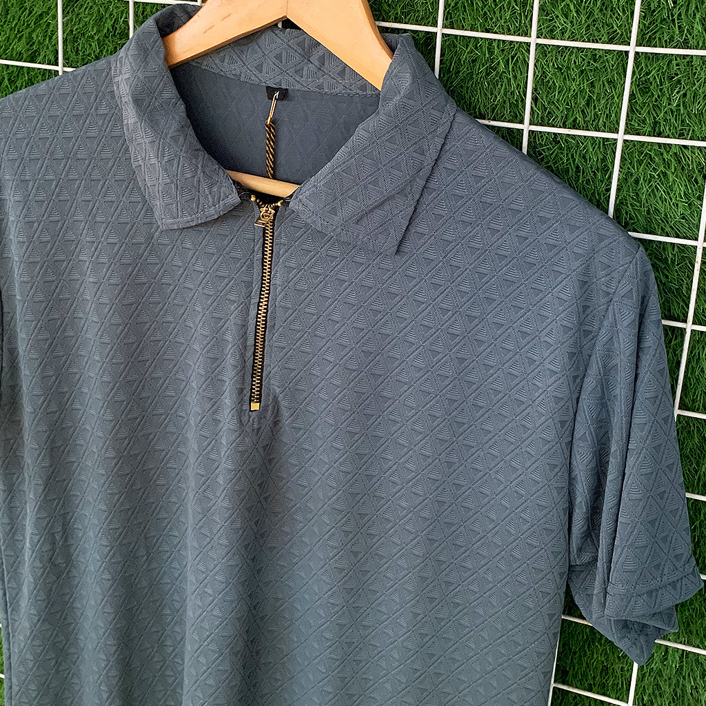 Premium China Textured Fabric Zipper Polo