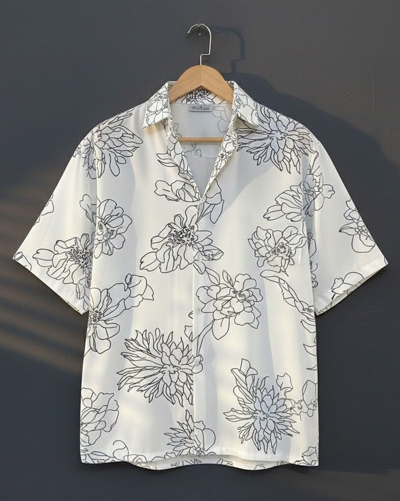 Black Floral White Hawaiian Shirt - MS081