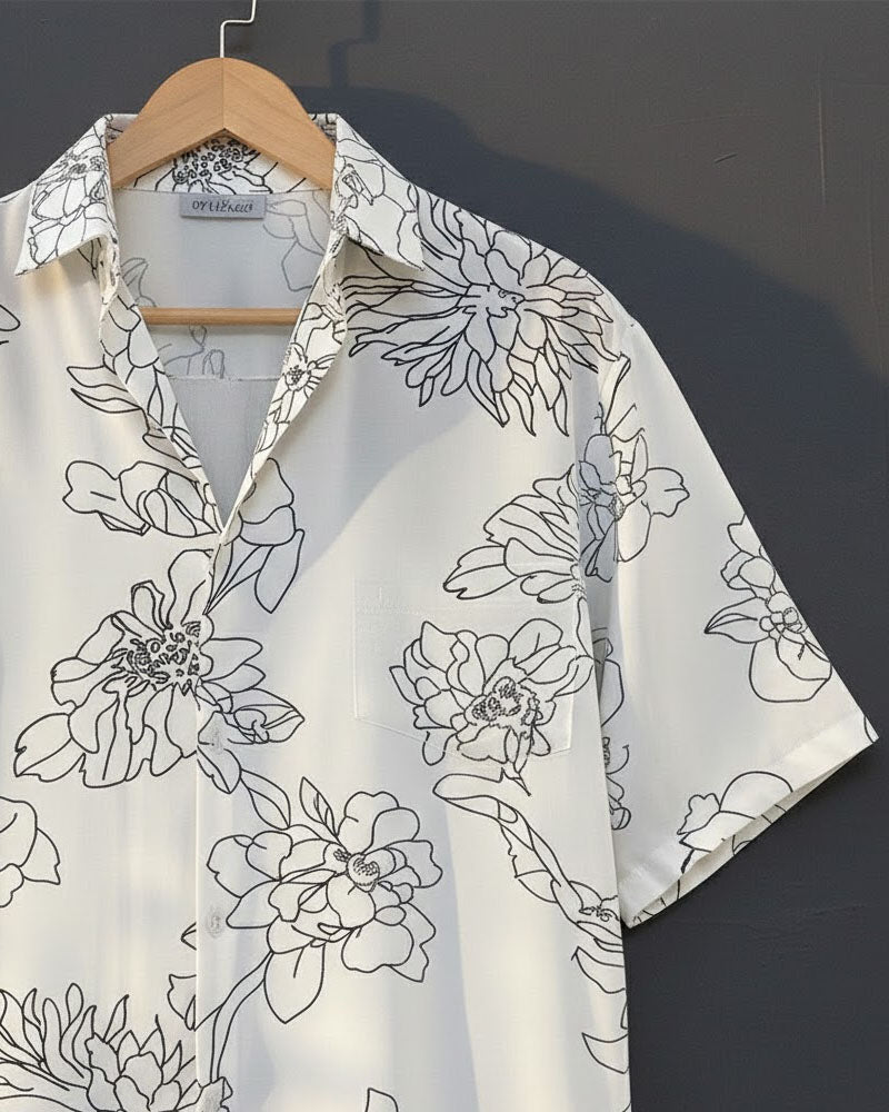 Black Floral White Hawaiian Shirt - MS081