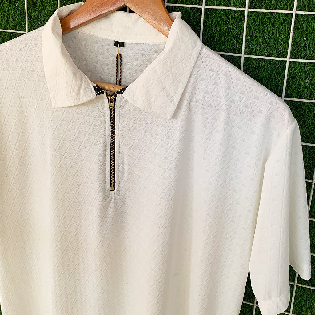 Premium China Textured Fabric Zipper Polo
