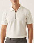 Premium White Textured Fabric Zipper Polo