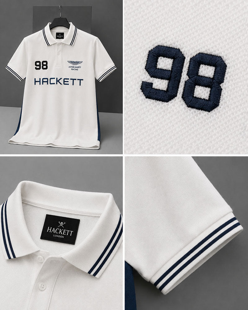 HCKT 98 Embroidered White Polo Shirt