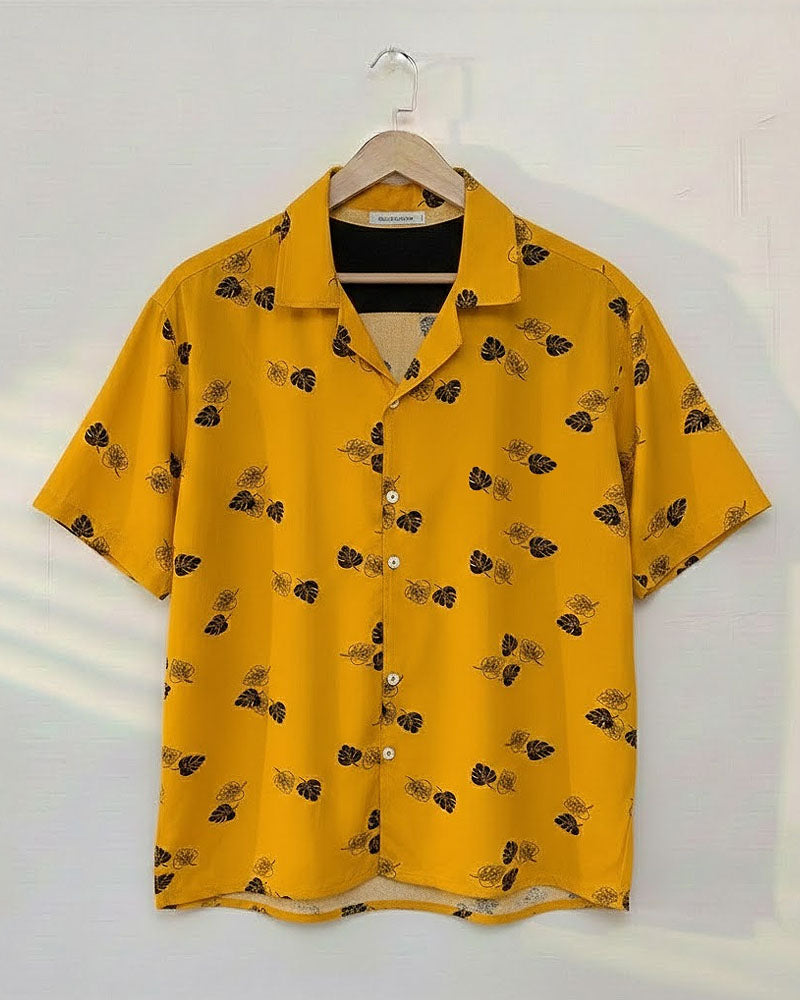 Yellow Leaf Printed Shirt - MS083