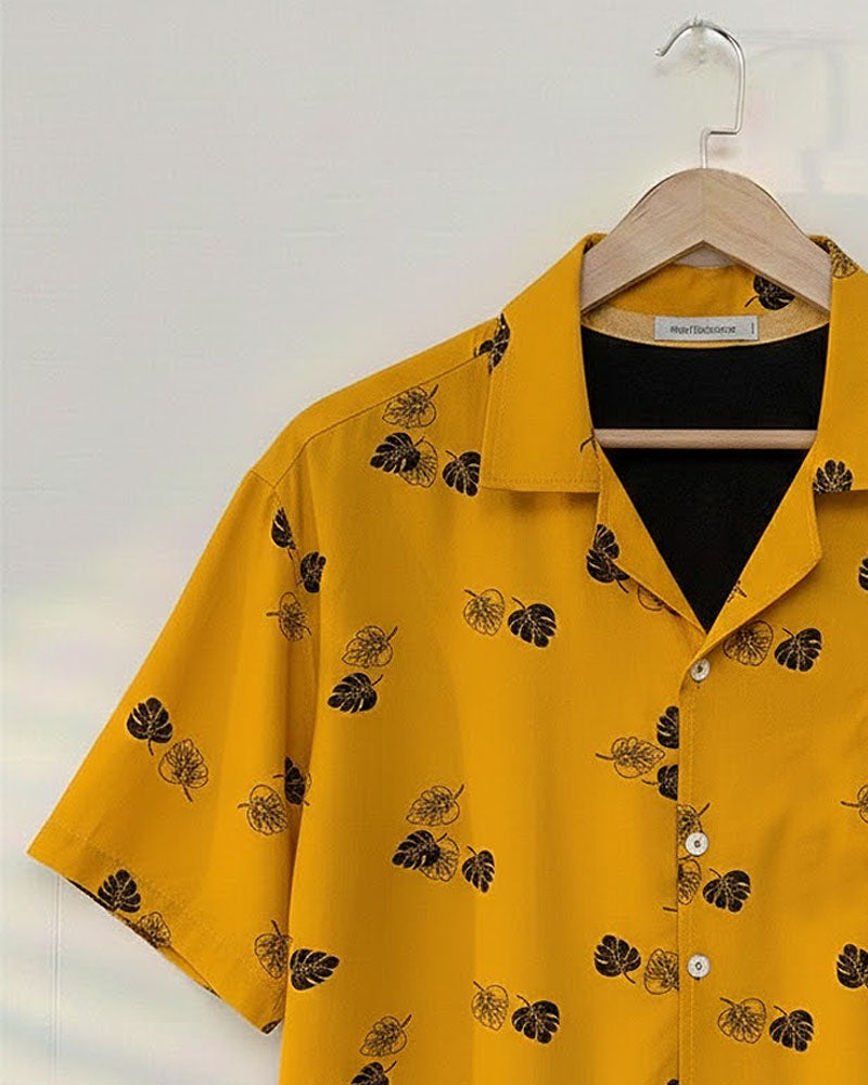 Yellow Leaf Printed Shirt - MS083