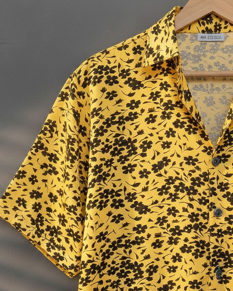 Black Floral Printed Yellow Shirt - MS092